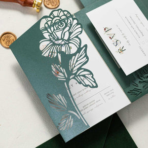 single rose laser-cut invitation pocket