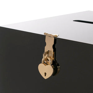 black acrylic wishing well box with gold key padlock