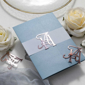 gold acrylic mirror intials wedding invitation