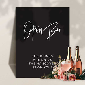 classic open bar sign with champagne glasses