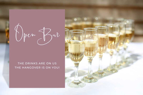 modern open bar sign with champagne glasses