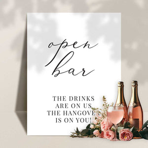 script open bar sign with champagne glasses