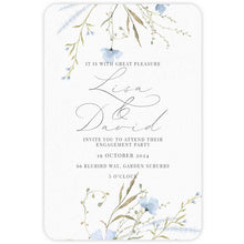 wild blooms blue engagement invitation rounded edges
