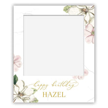 polaroid selfie sign - hazel - white pink and flowers birthday