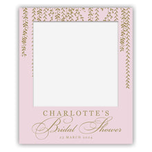 polaroid selfie sign - bridal shower - cascading vines in gold and pink