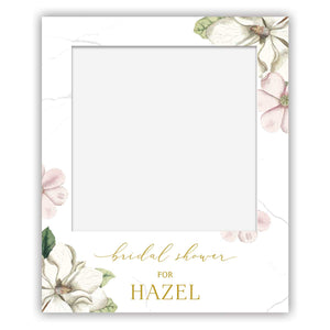 polaroid selfie sign - hazel - white pink and flowers bridal shower