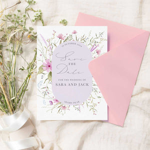 wild blooms pink save the date card pink envelope