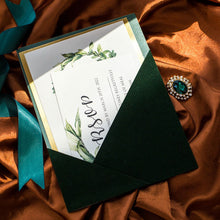 green velvet invitation sleeve
