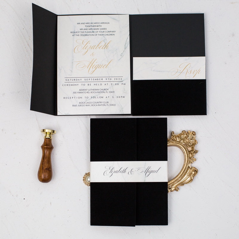 black velvet pocket invitation