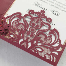 laser-cut panel sleeve burgundy closeup