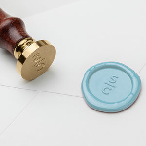 stacked initials custom wax stamp blue wax seal