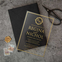 clear acrylic gold wedding invitation monogram