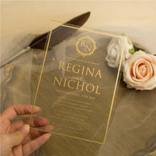 clear acrylic gold wedding invitation monogram