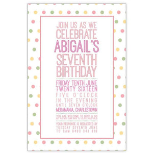 polkadot Pastel  birthday invitation