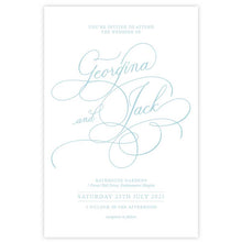 sky blue vintage swirl wedding invitation