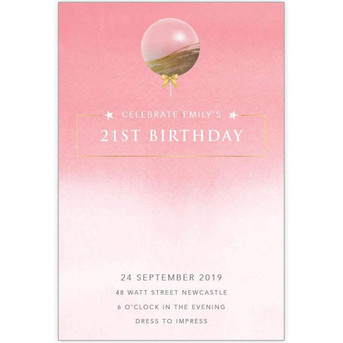 pink and gold balloon birthday invitation