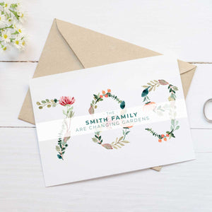 moving announcement card floral numbers postcard