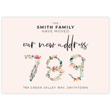 moving announcement card floral numbers