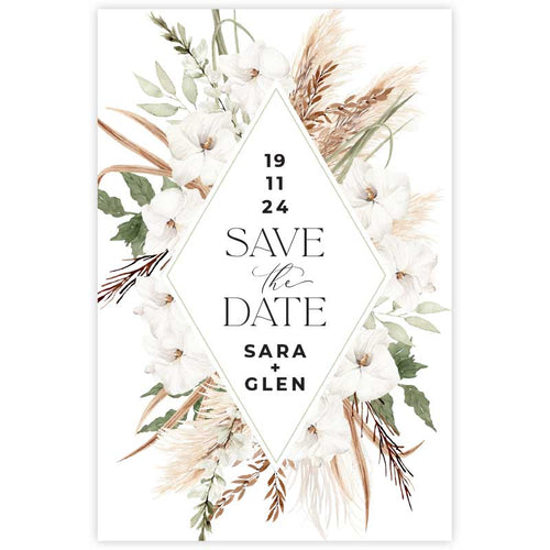 bohemian floral orchid save the date card