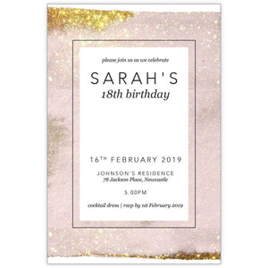Pink and gold Glitter birthday invitation