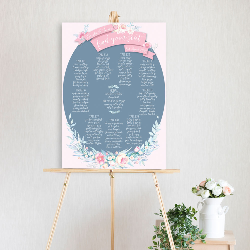 watercolour peonie floral table seating chart