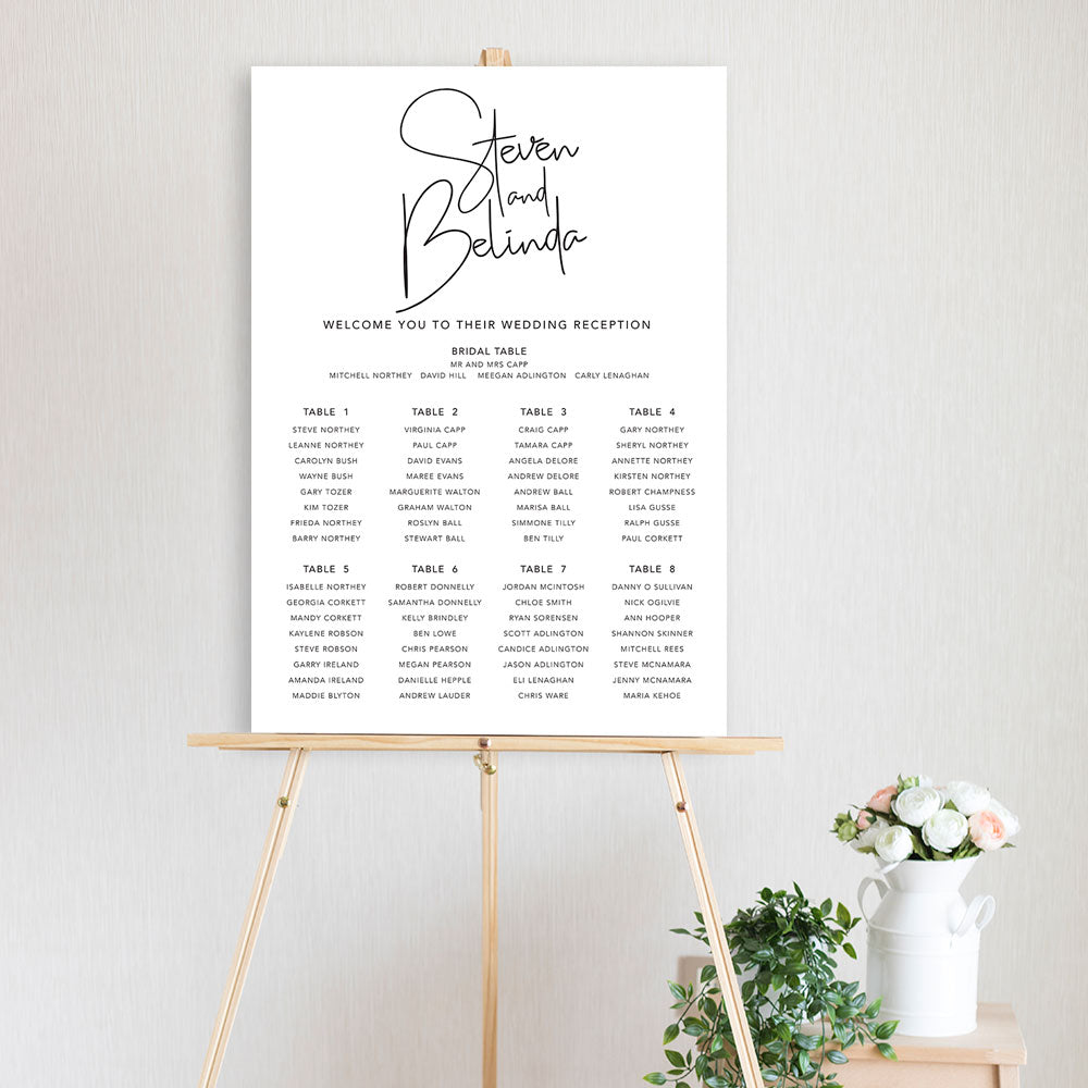 mdoern font black and white table seating chart