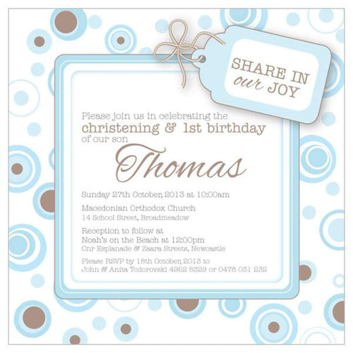 blue and brown birthday invitation