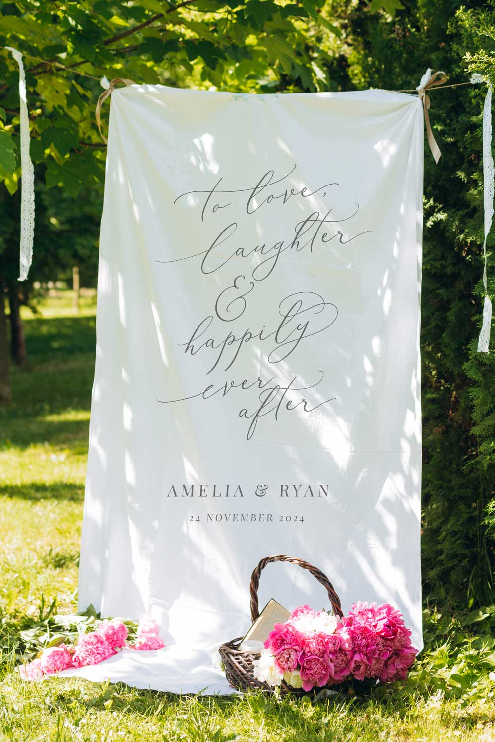 fabric cloth wedding welcome sign