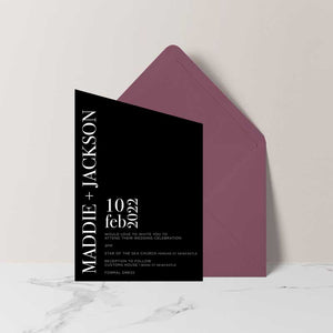 black and white modern wedding invitation