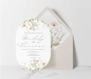wild blooms wedding invitation peach double arch diecut