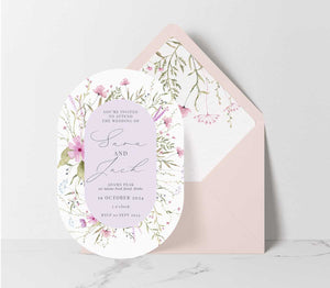 wild blooms pink double arch diecut wedding invitation
