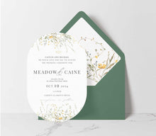 wild blooms yellow double arch wedding invitation green envelope