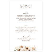 Bohemian Elegance Menu card featuring cream and brown flowers
