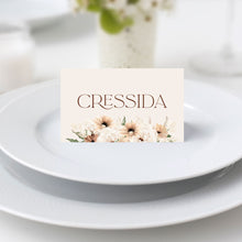 Bohemian Elegance Place card featuring cream and brown flowers, folded