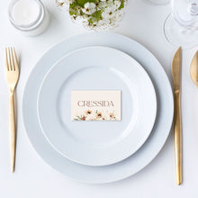 Bohemian Elegance Place card featuring cream and brown flowers, flat