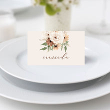 Bohemian Elegance Place card featuring cream and brown flowers, folded