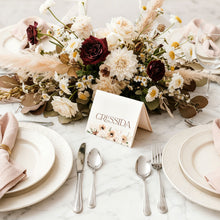 Bohemian Elegance Place card featuring cream and brown flowers, folded