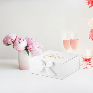 bridesmaid proposal hamper box with white ribbon