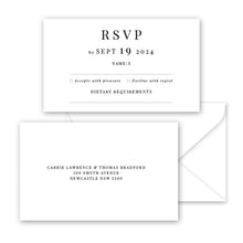 The Carrie, classic, modern RSVP card and envelope