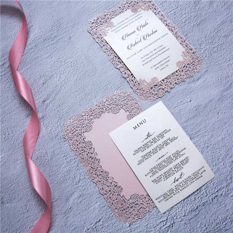 laser-cut-cut out wedding invitation and menu card