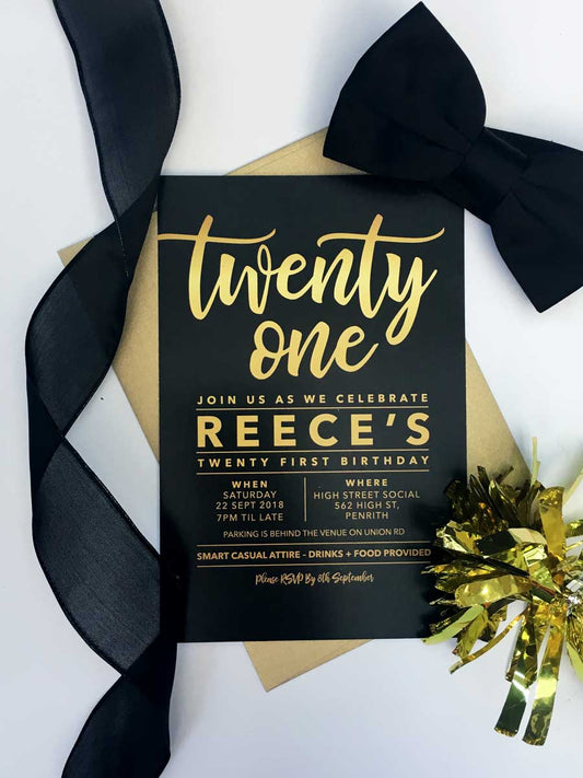 21st birthday invitation black and gold