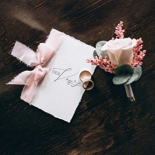 deluxe keepsake vow booklet with pink chiffon ribbon
