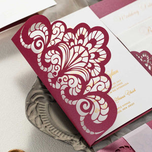 swirl laser-cut invitation pocket detail