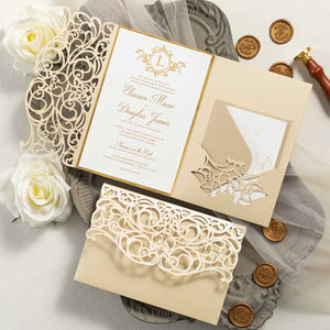 laser-cut tri-fold pocket invitation