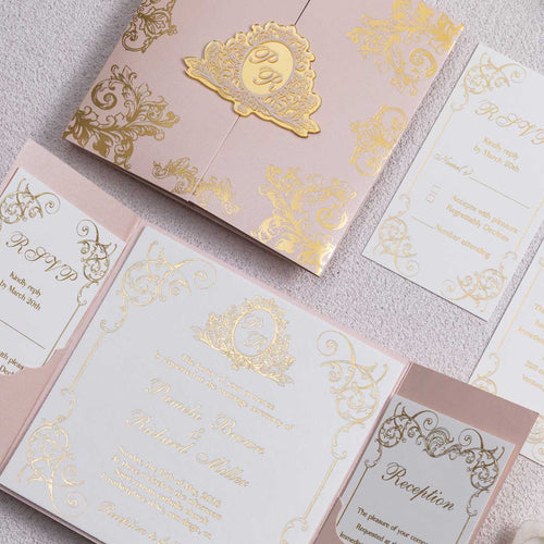 Luxurious Foil Pocket Fold Invitation Suite + Tag