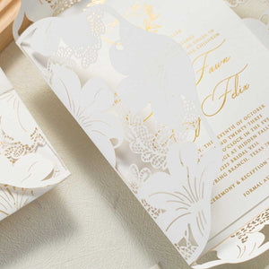 floral lily laser-cut invitation panel detail
