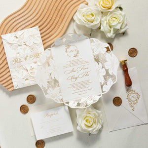 floral lily laser-cut invitation suite