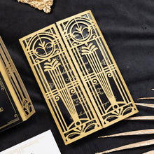 gold art deco design laser-cut invitation black and gold front