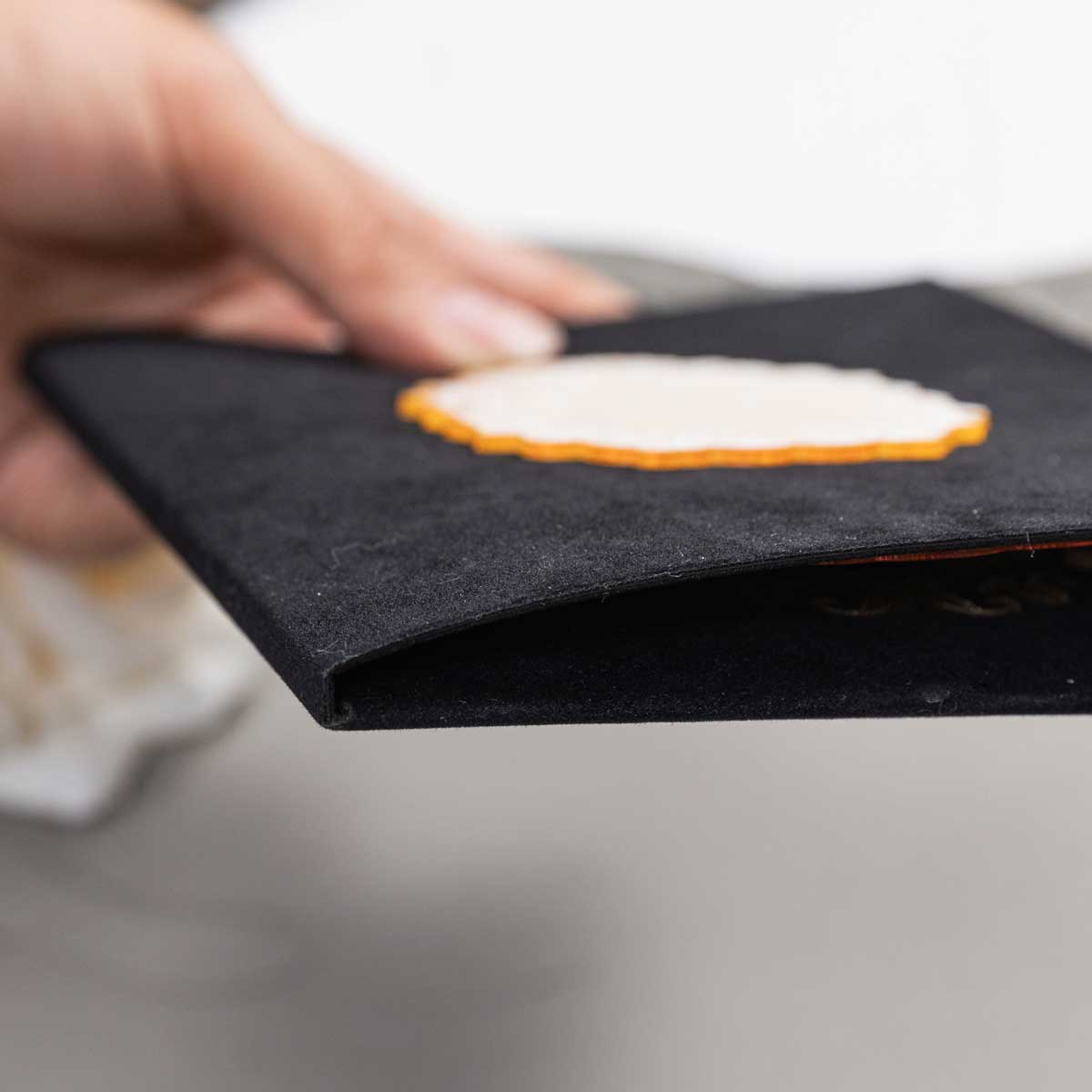 luxurious black velvet pocket closeup