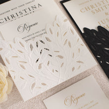 Elegant leaf design laser-cut wedding invitations with sculptured embossing